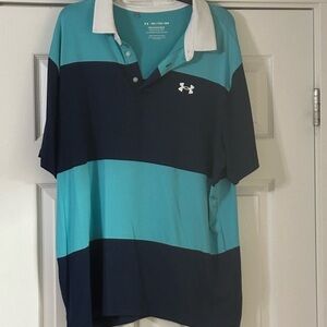 Mens Under Armour Playoff Teal/White/Navy Blue Short Sleeve Loose Polo Shirt XXL